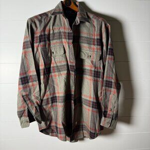 Polo Ralph Lauren Work Shirt Plaid Flannel Gray Black Red 100%Imported Wool Sz M